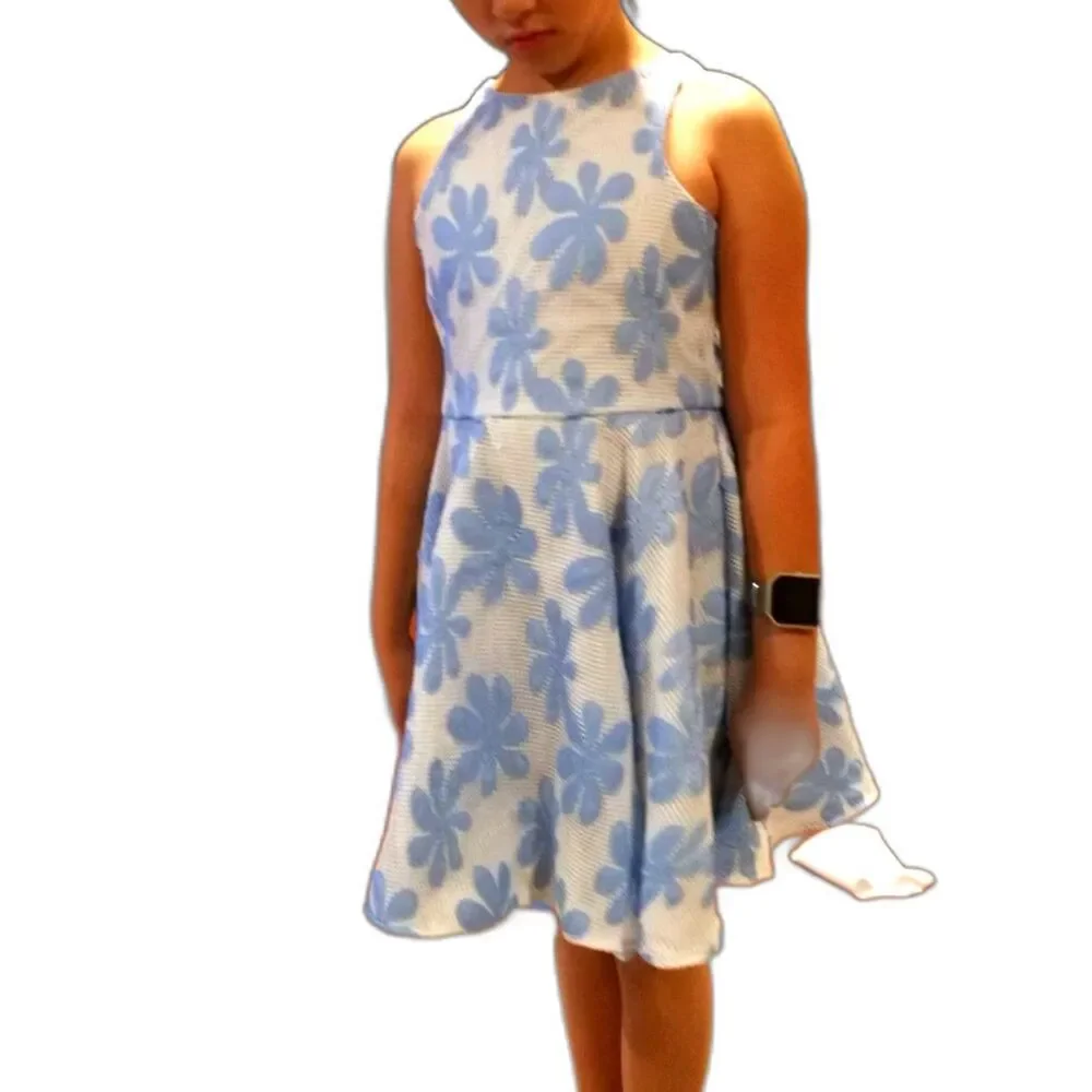 Pippa & julie Light blue Boat Neck Casual Sleeveless Flower skater dress 10